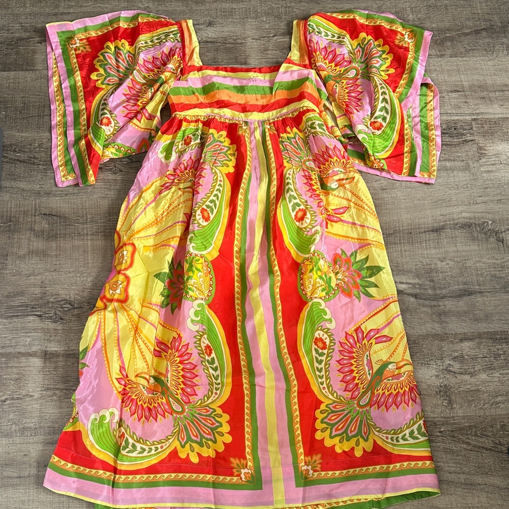 NWT Farm Rio Beach Toucans Scarf MIDI dress- multicolor - Picture 3 of 11